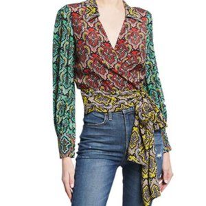 Alice and Olivia Omega Blouson-Sleeve Wrap Top